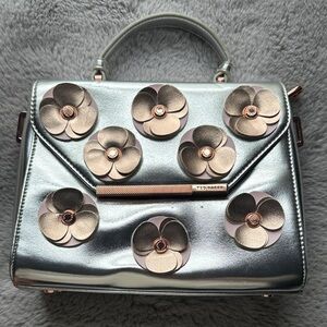 Ted Baker Metallic Silver Bag with Floral Accents